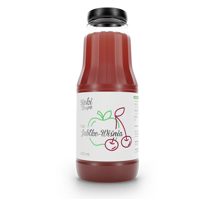 Sok jabłko-wiśnia 100% naturalny, bez dodatku cukru, tłoczony na zimno, bez konserwantów